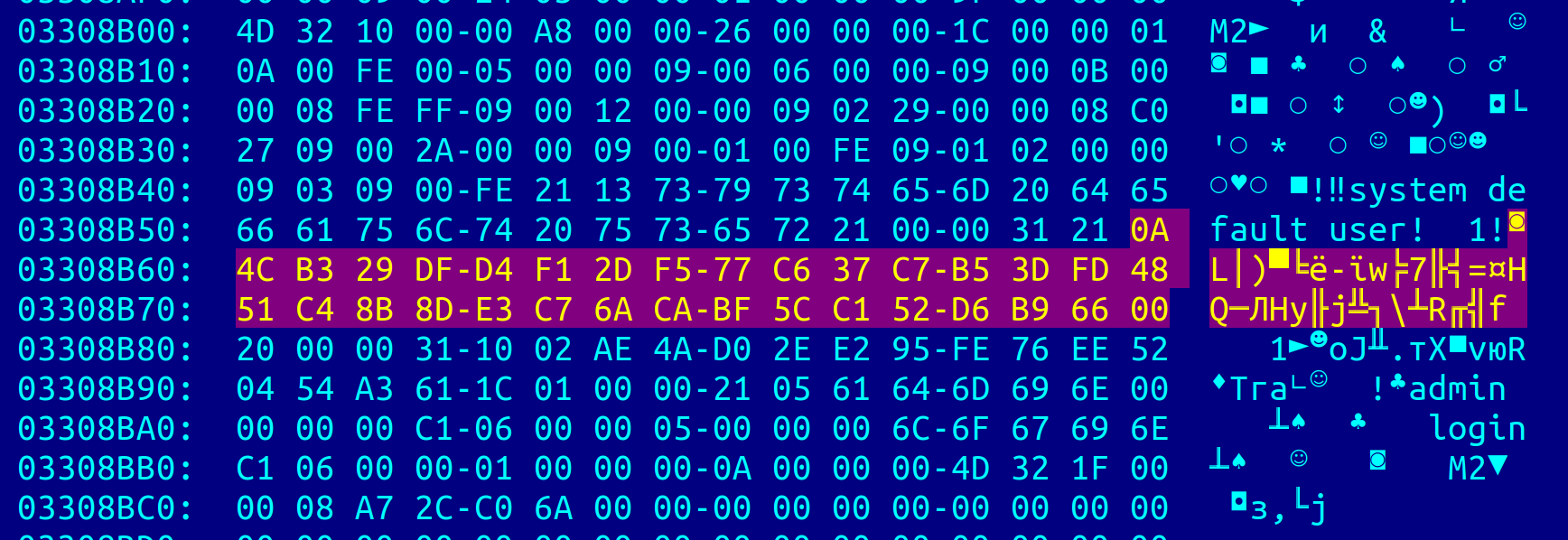 The password-verifier fragment located in the hex editor