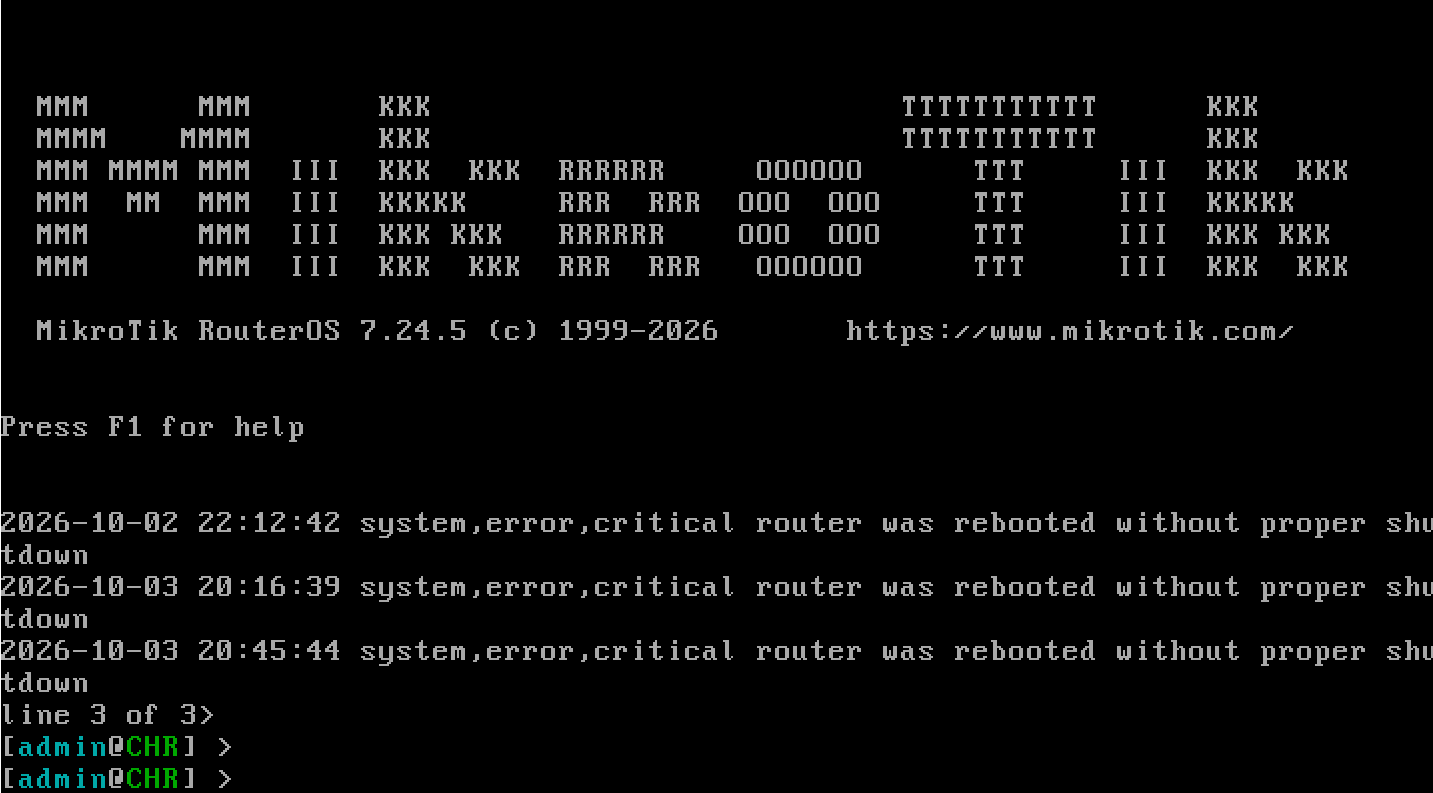 Successful login to the RouterOS console